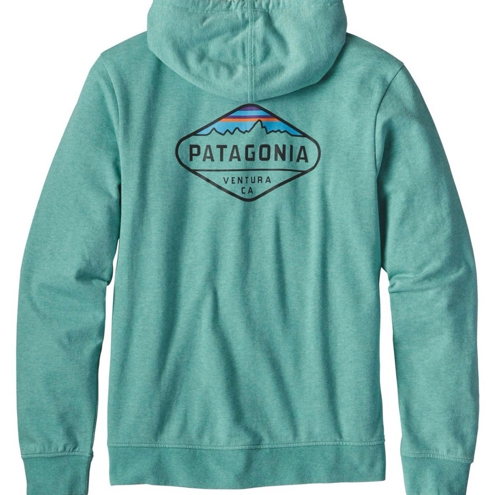 Patagonia Fitz Roy Crest Lightweight Green Full Zip Organic Cotton Hoodie M EUC